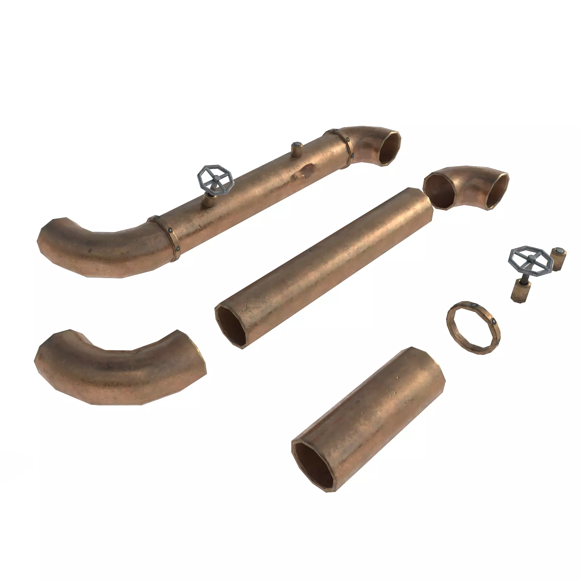 Pipes copper pipe with lines Low-poly 3D model_0