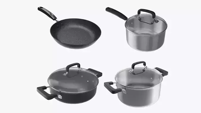 kitchen pot pan with cover 3D Model Collection