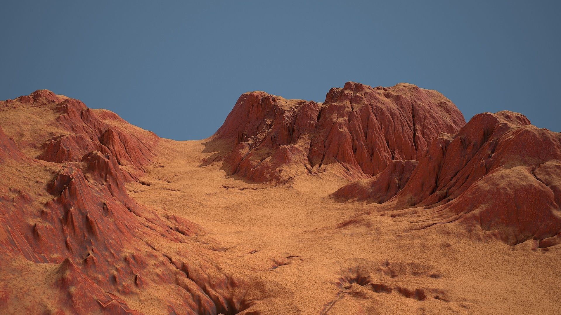 Tileable crossroad canyon with red rocks and sand Low-poly 3D model_3