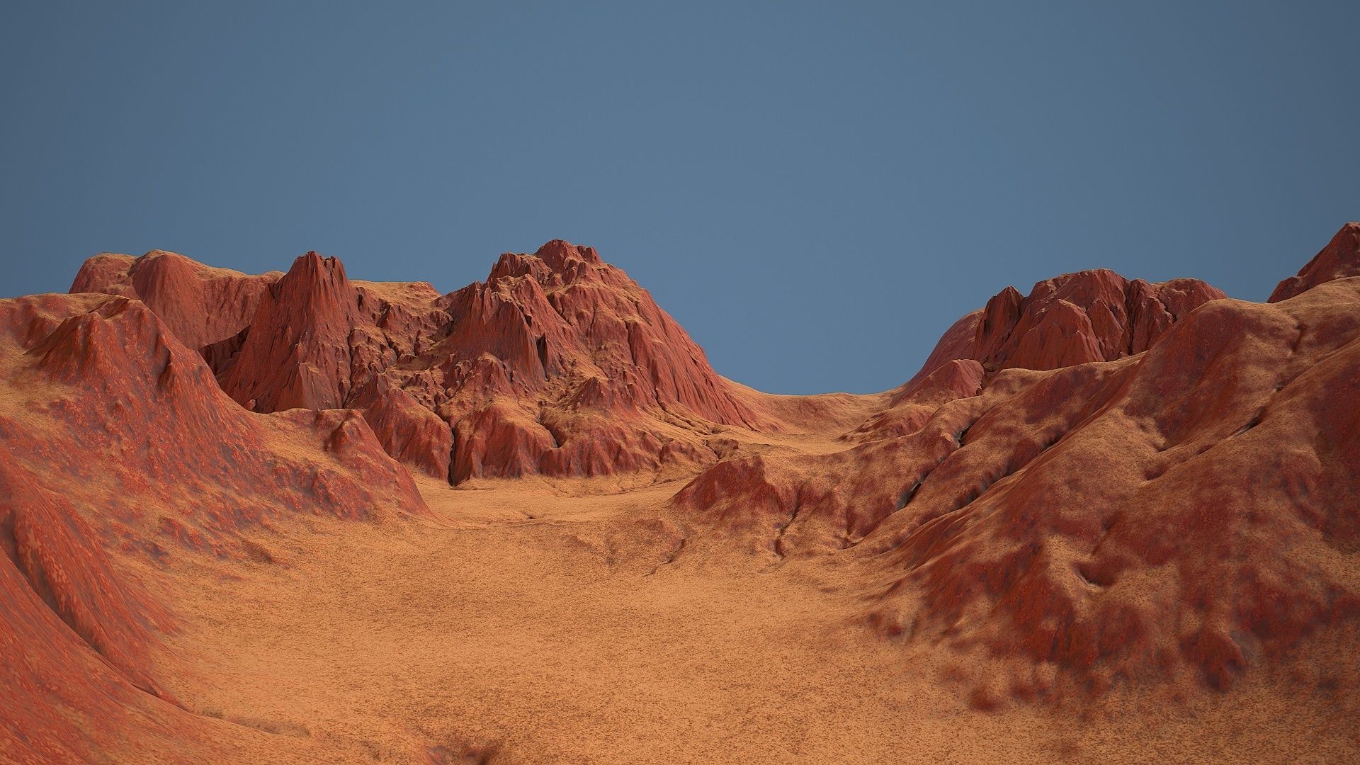 Tileable crossroad canyon with red rocks and sand Low-poly 3D model_2