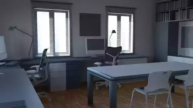 Office with desk and chairs