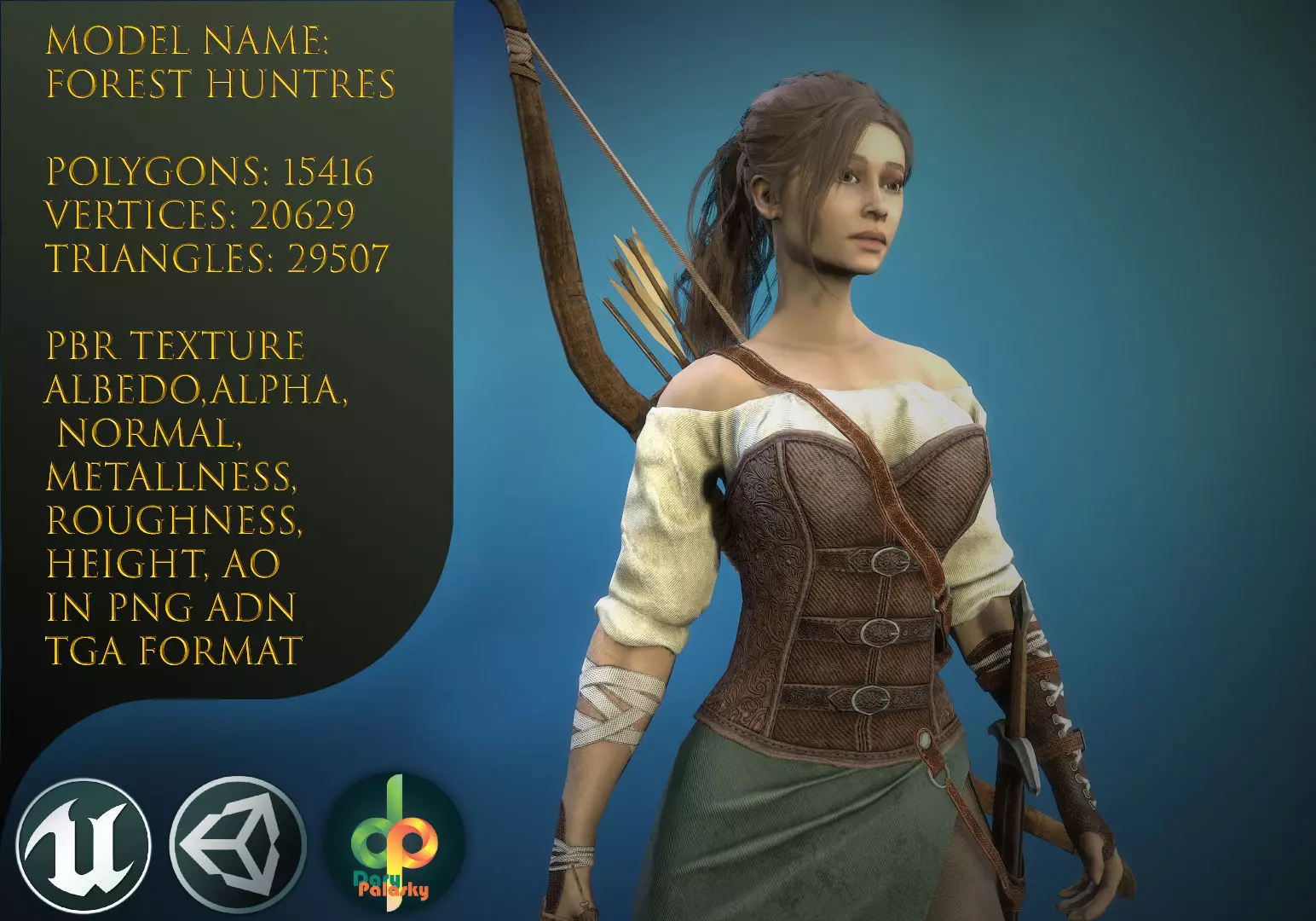 Forest Huntress Low-poly 3D model_0