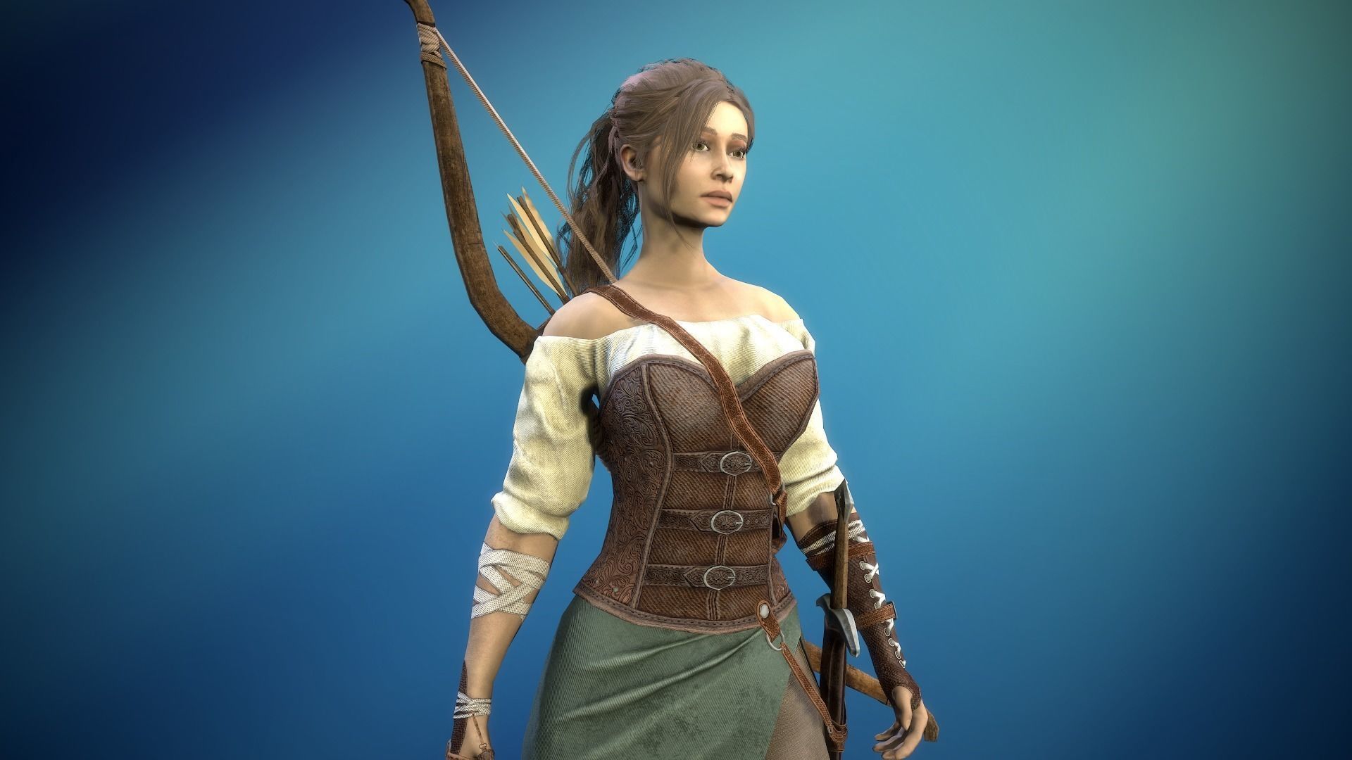 Forest Huntress Low-poly 3D model_6