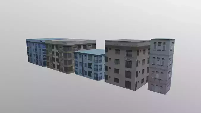 5 apartment with one texture Low-poly 3D model