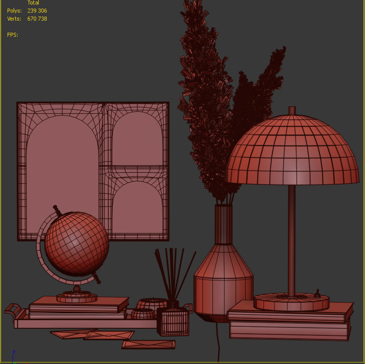 Zara Home Decor set with Dry Pampas grass and table lamp 3D model_7