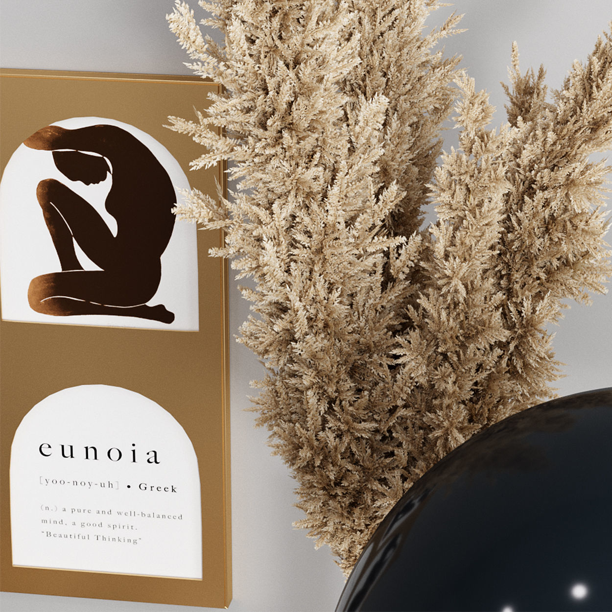 Zara Home Decor set with Dry Pampas grass and table lamp 3D model_4