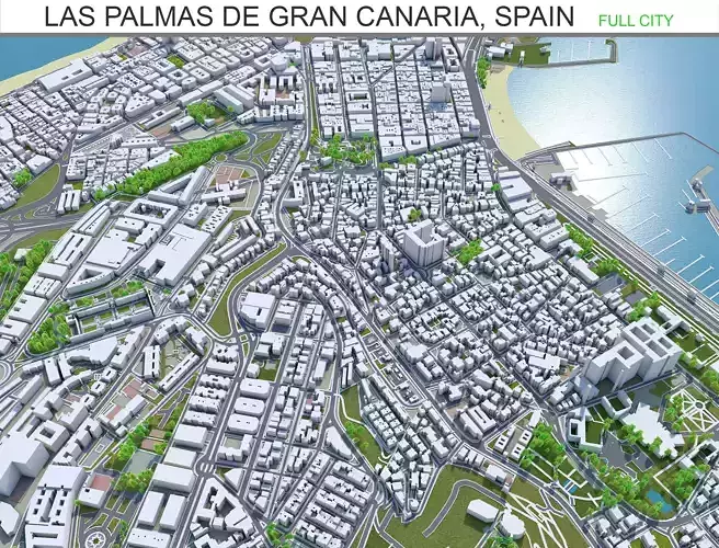 Las Palmas de Gran Canaria Spain 40km Low-poly 3D model