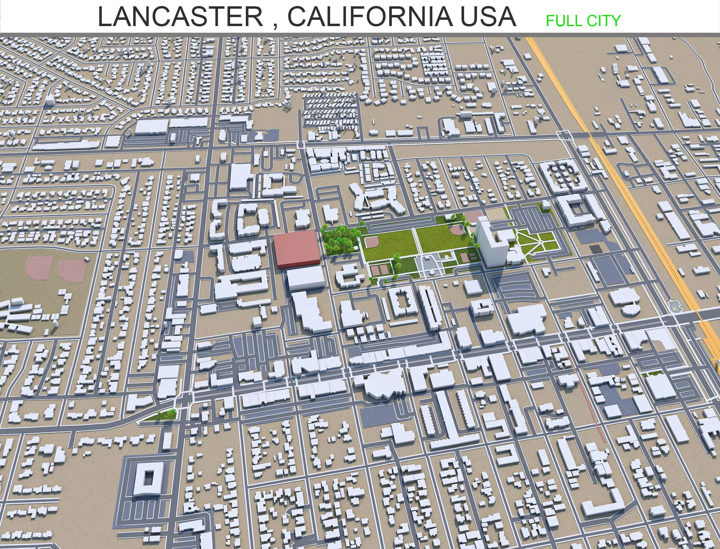 Lancaster City California USA 70km Low-poly 3D model