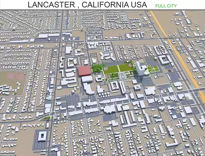 Lancaster City California USA 70km Low-poly 3D model
