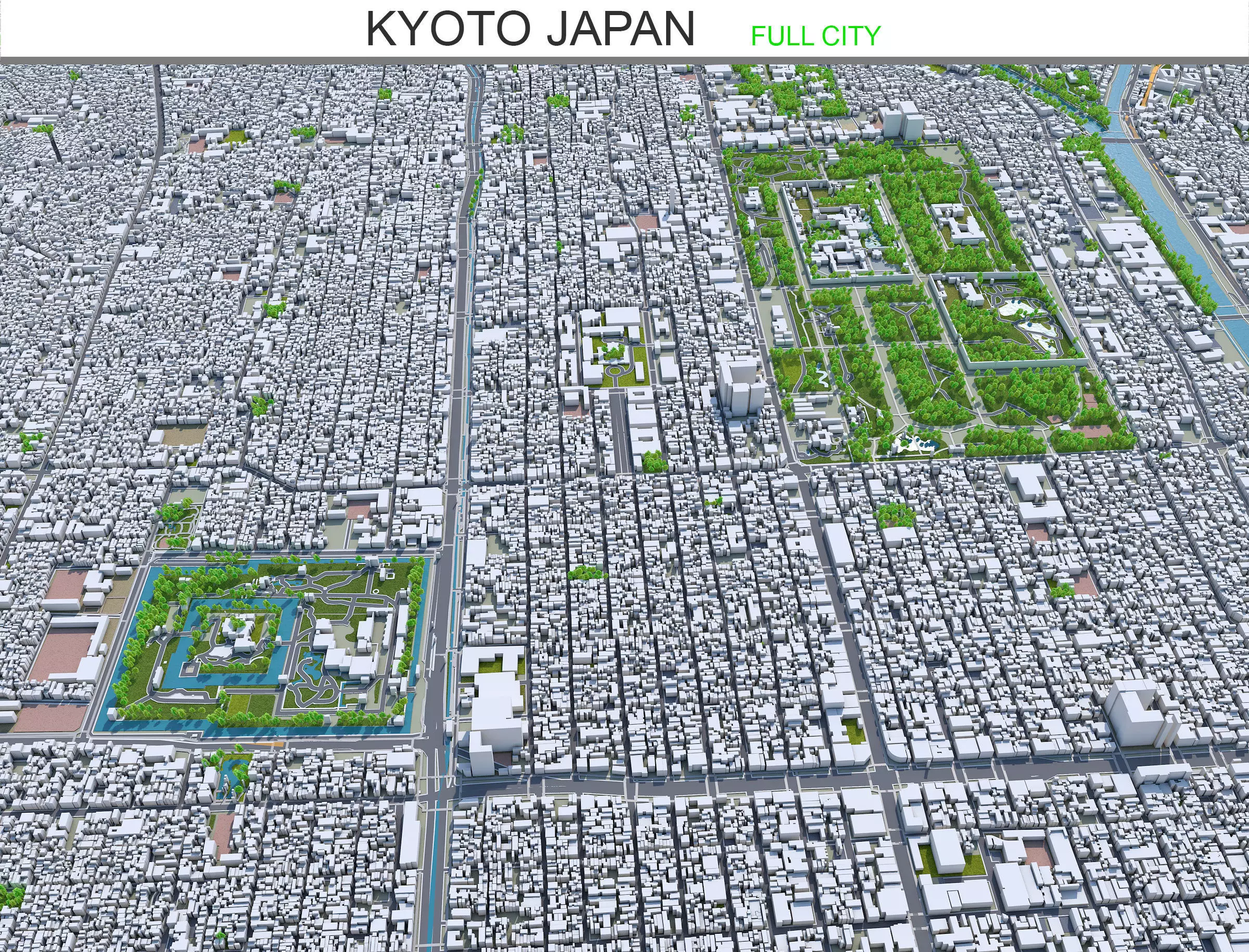 Kyoto City in Japan 80km Low-poly 3D model