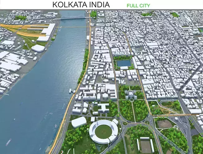 Kolkata City West Bengal India Low-poly 3D model