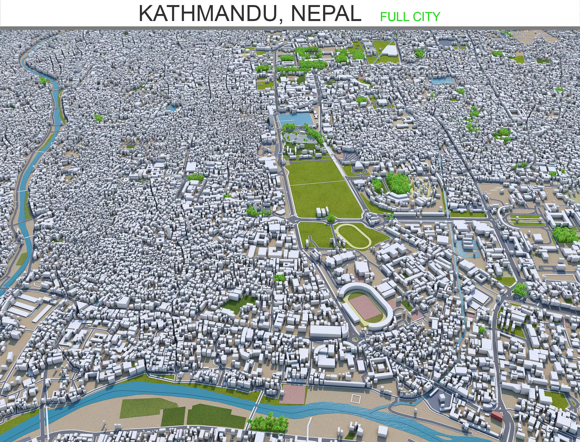 Kathmandu City in Nepal 40km Low-poly 3D model_0