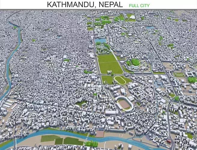 Kathmandu City in Nepal 40km Low-poly 3D model