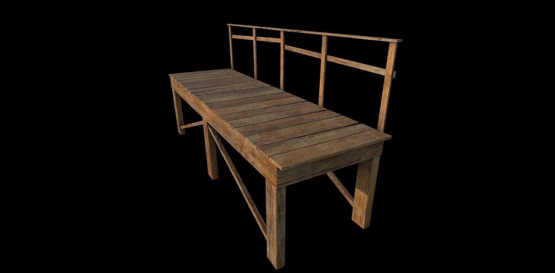 Bridge Low-poly 3D model wooden bench Low-poly 3D model_1