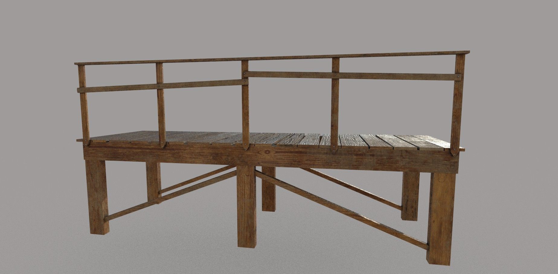 Bridge Low-poly 3D model wooden bench Low-poly 3D model_3