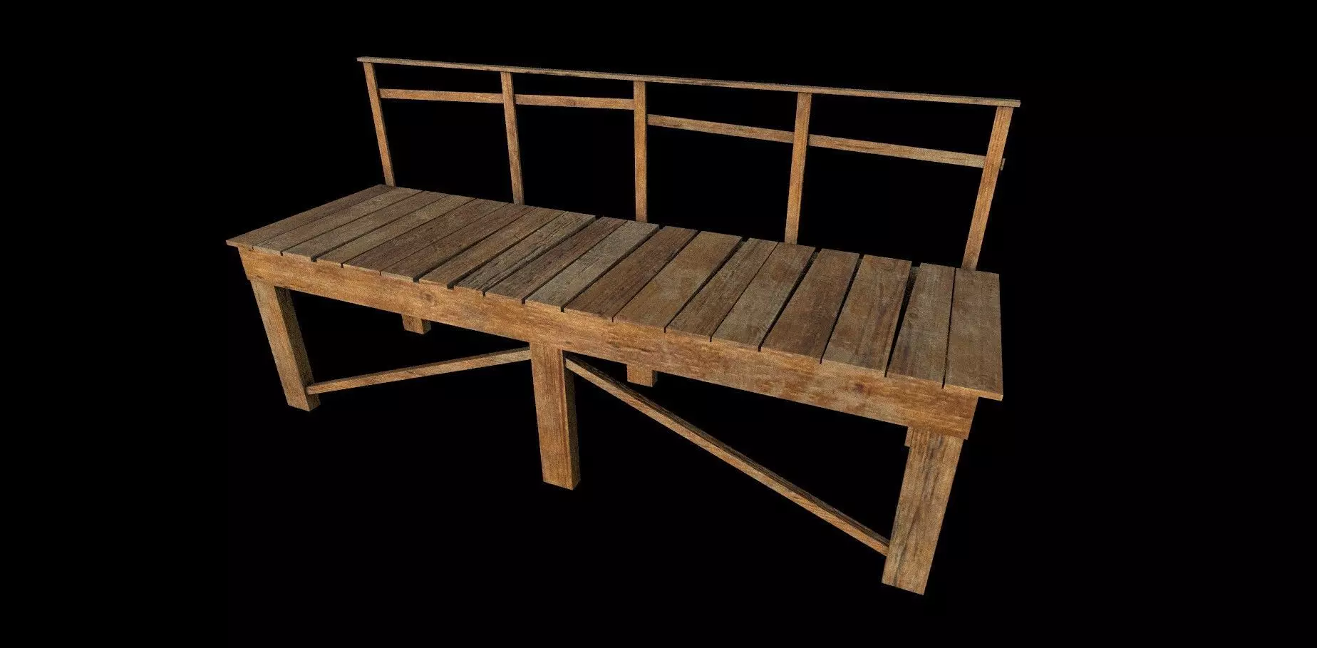 Bridge Low-poly 3D model wooden bench Low-poly 3D model_0