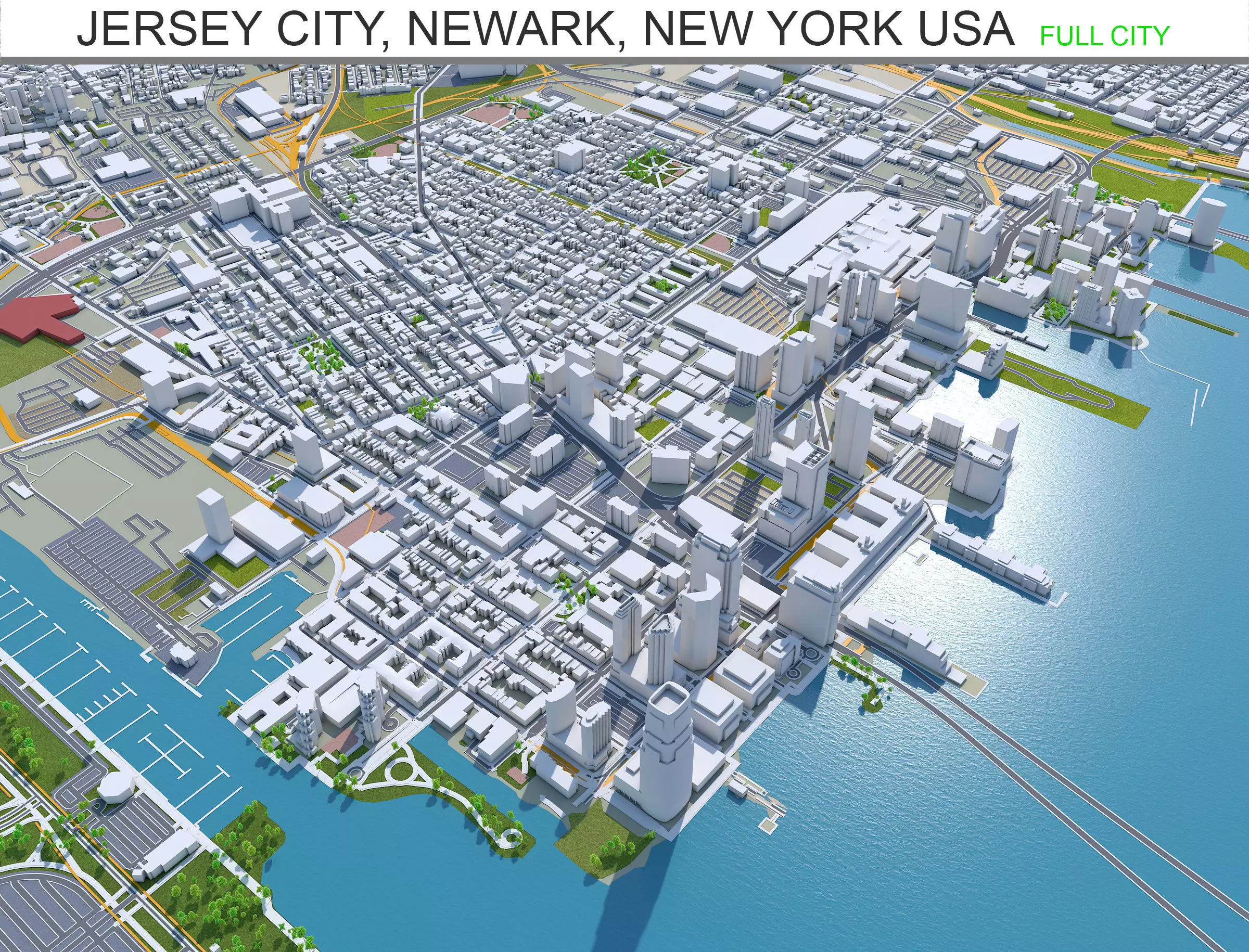 Jersey City Newark in New York 40km Low-poly 3D model