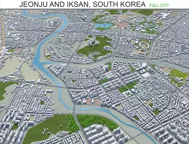 Jeonju and Iksan in South Korea 60km Low-poly 3D model
