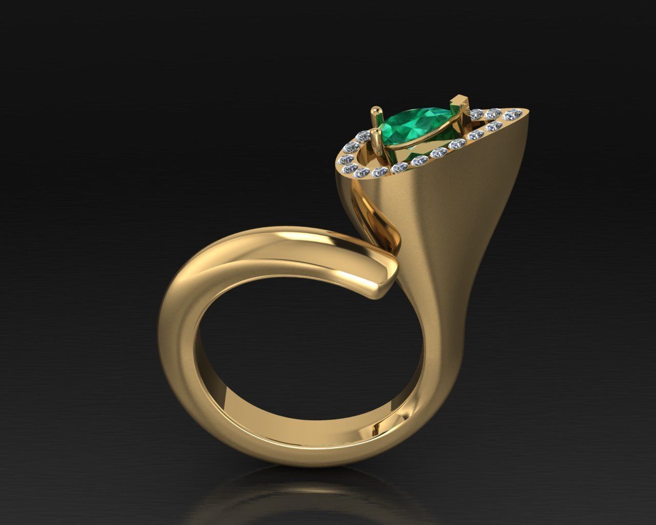 pear emerald rin 3D print model_1