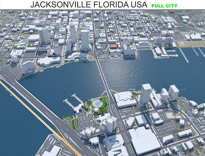 Jacksonville City Florida USA Low-poly 3D model