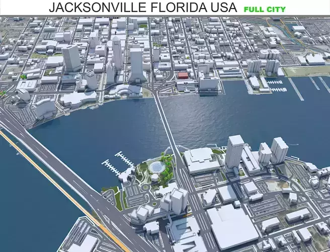 Jacksonville City Florida USA Low-poly 3D model