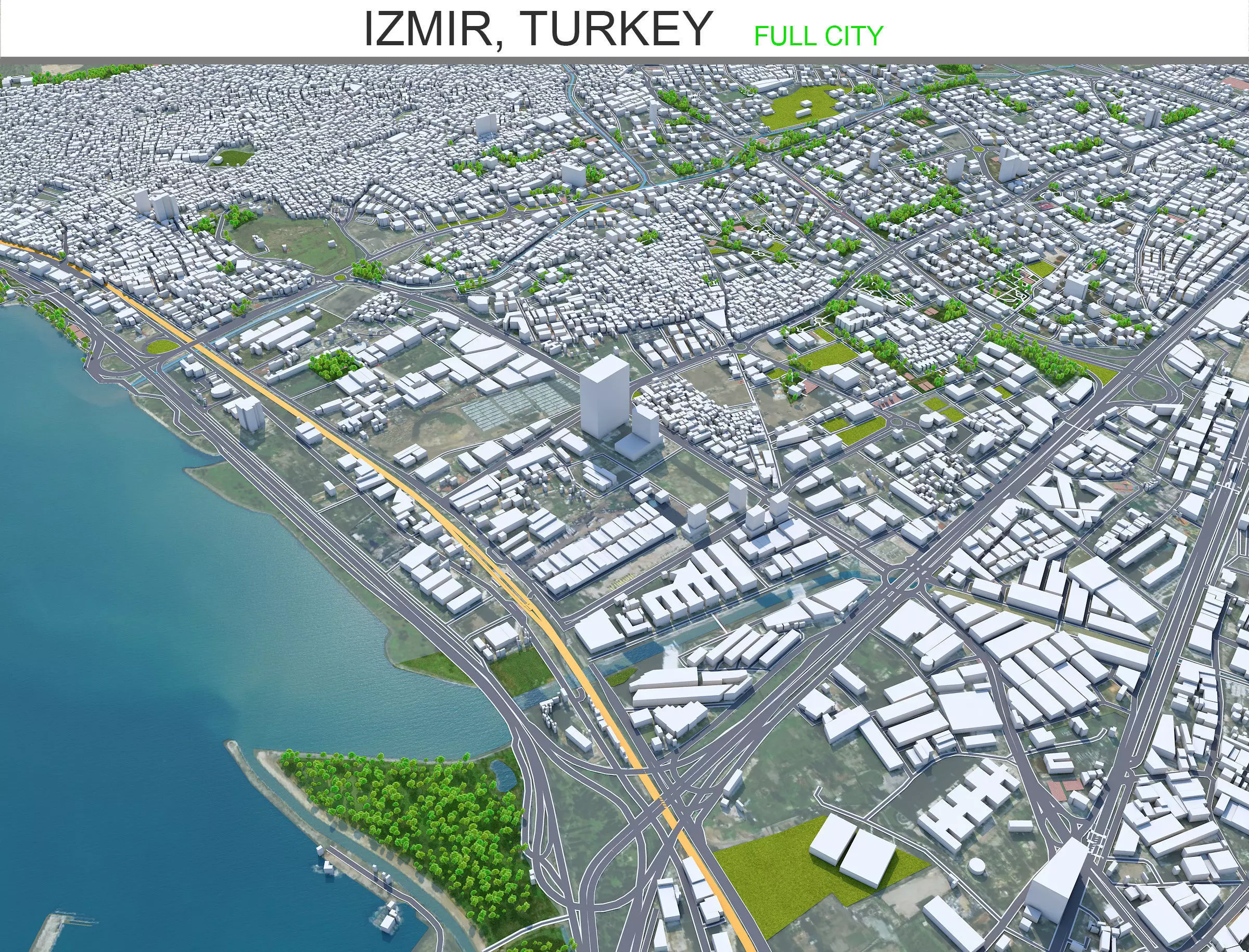 Izmir City in Turkey Low-poly 3D model_0