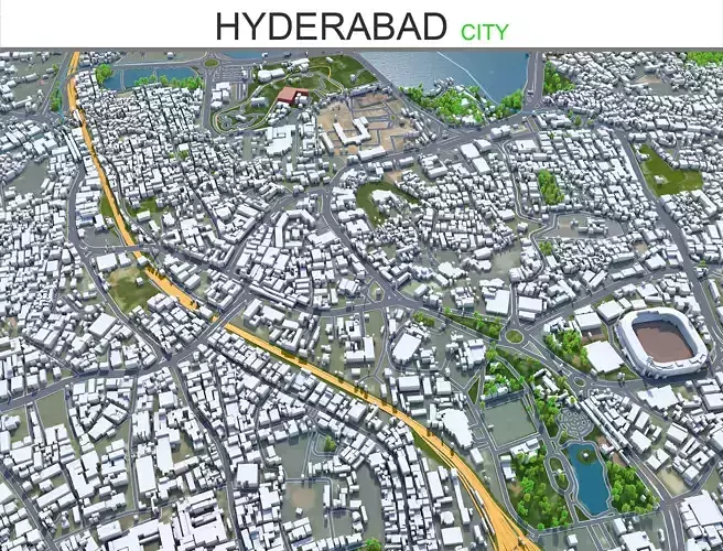 Hyderabad City in India Low-poly 3D model