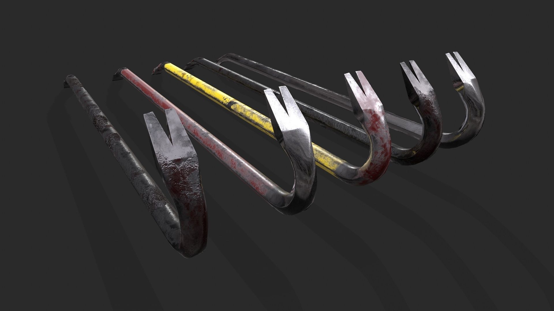 Crowbar five color options Low-poly 3D model_3