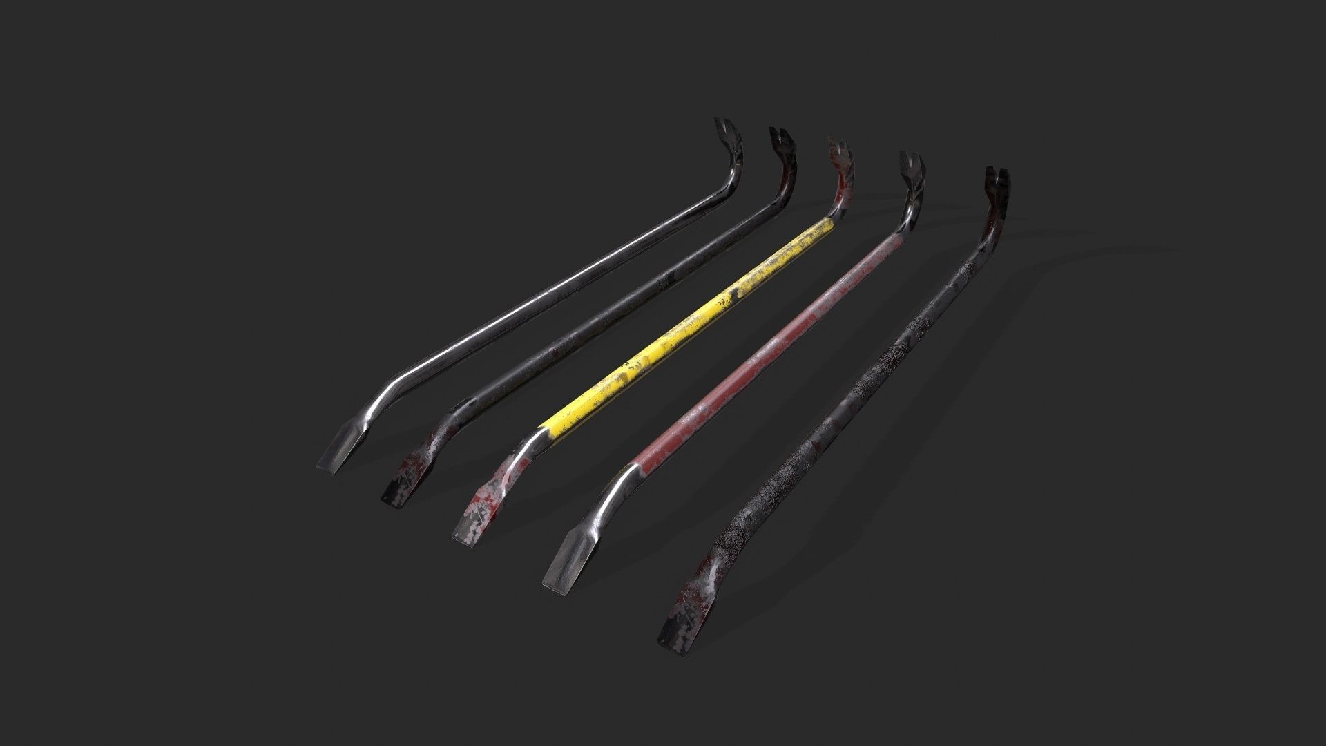 Crowbar five color options Low-poly 3D model_2
