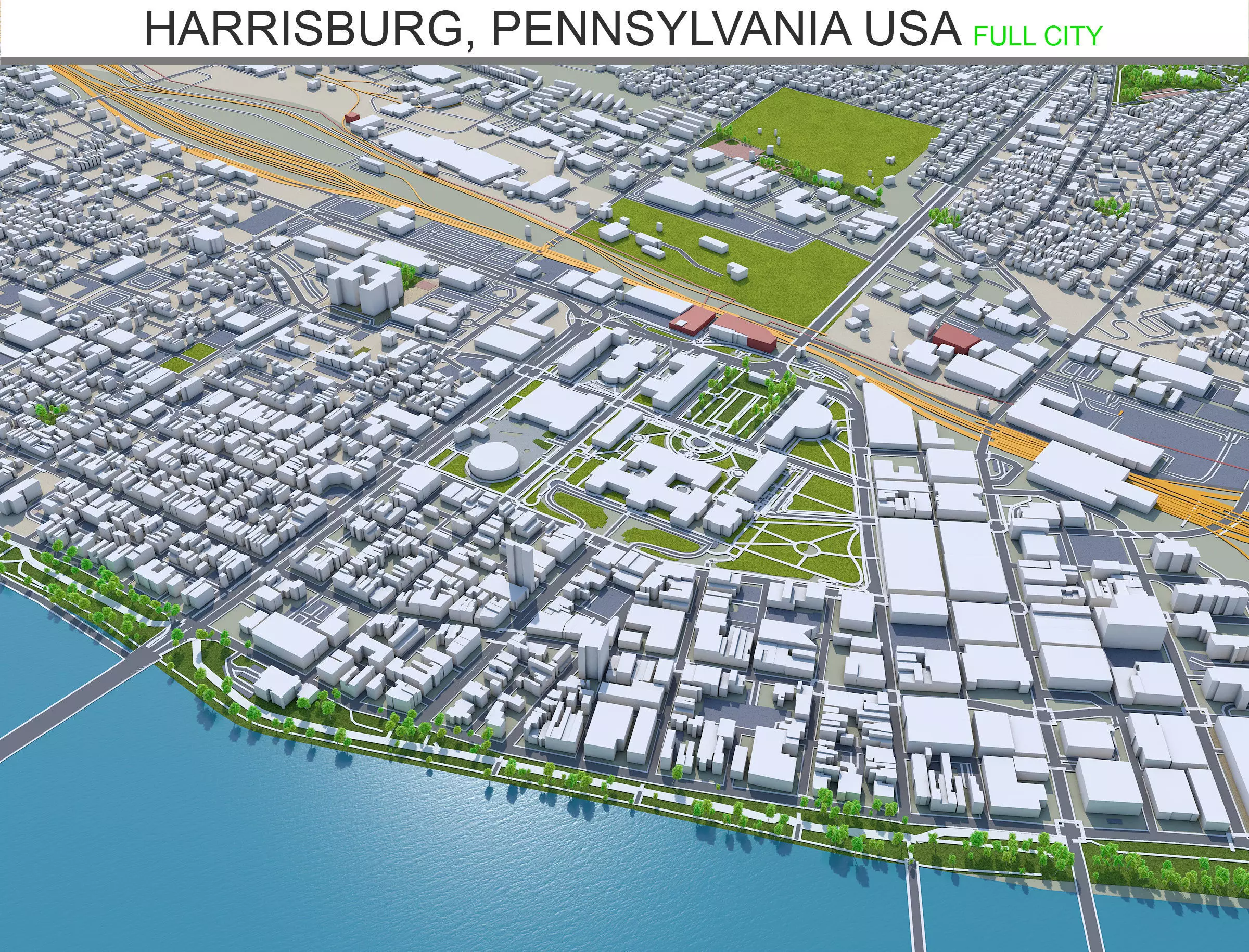 Harrisburg City Pennsylvania 40km Low-poly 3D model