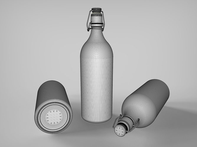 Vintage Glass Bottle and Classic Glass 3D model 6