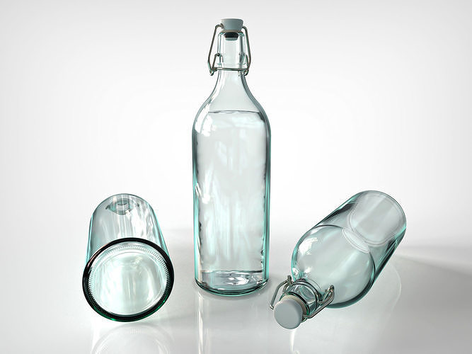 Vintage Glass Bottle and Classic Glass 3D model 2