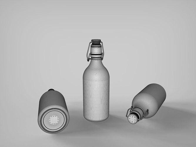 Vintage Glass Bottle and Classic Glass 3D model 7