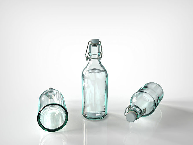 Vintage Glass Bottle and Classic Glass 3D model 3
