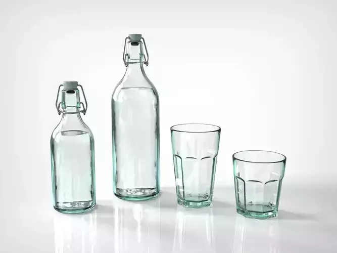 Vintage Glass Bottle and Classic Glass 3D model