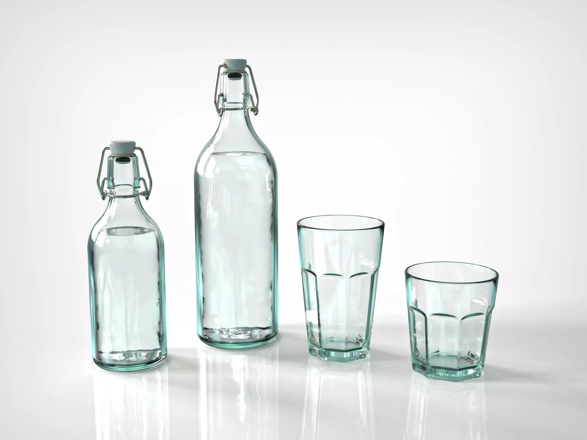 Vintage Glass Bottle and Classic Glass 3D model_0