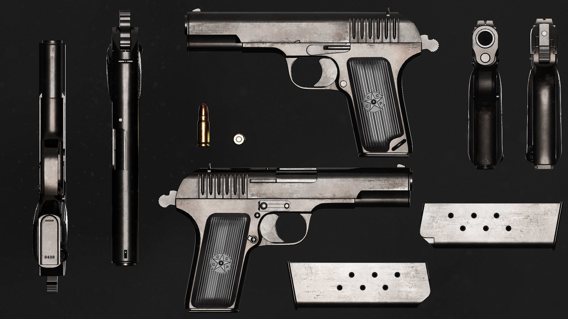 TT 33 Tokarev pistol Low-poly 3D model_2