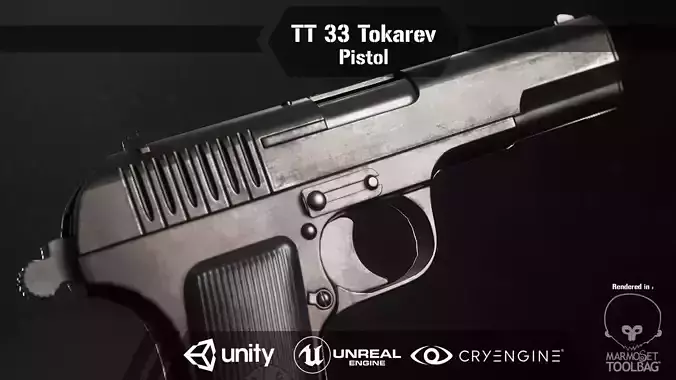 TT 33 Tokarev pistol Low-poly 3D model