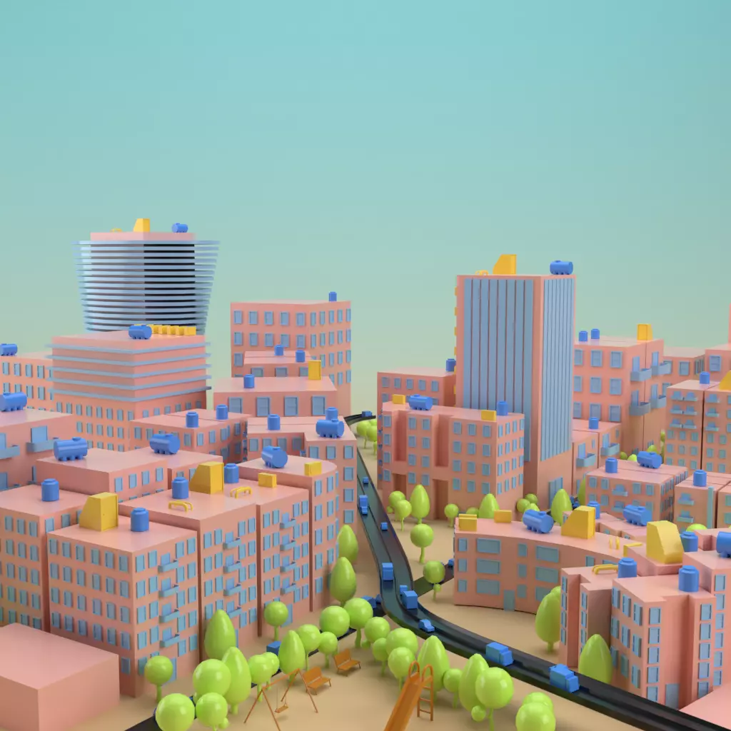 City view of buildings Low-poly 3D model