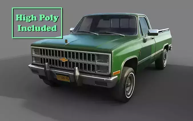 Chevrolet C10 1982 Green Low-poly 3D model