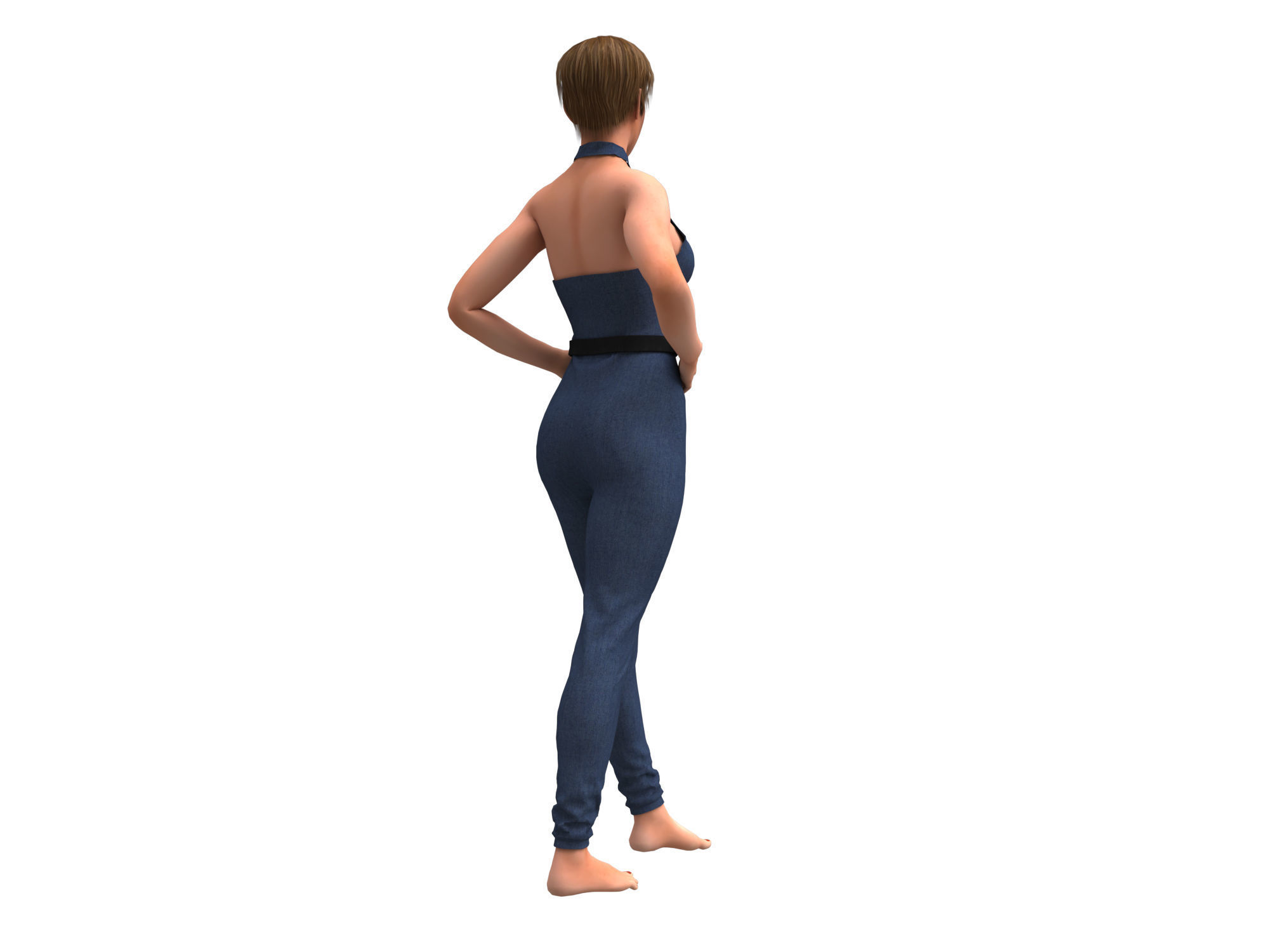3d realistic female with  clothing jumpsuit 3D model_2