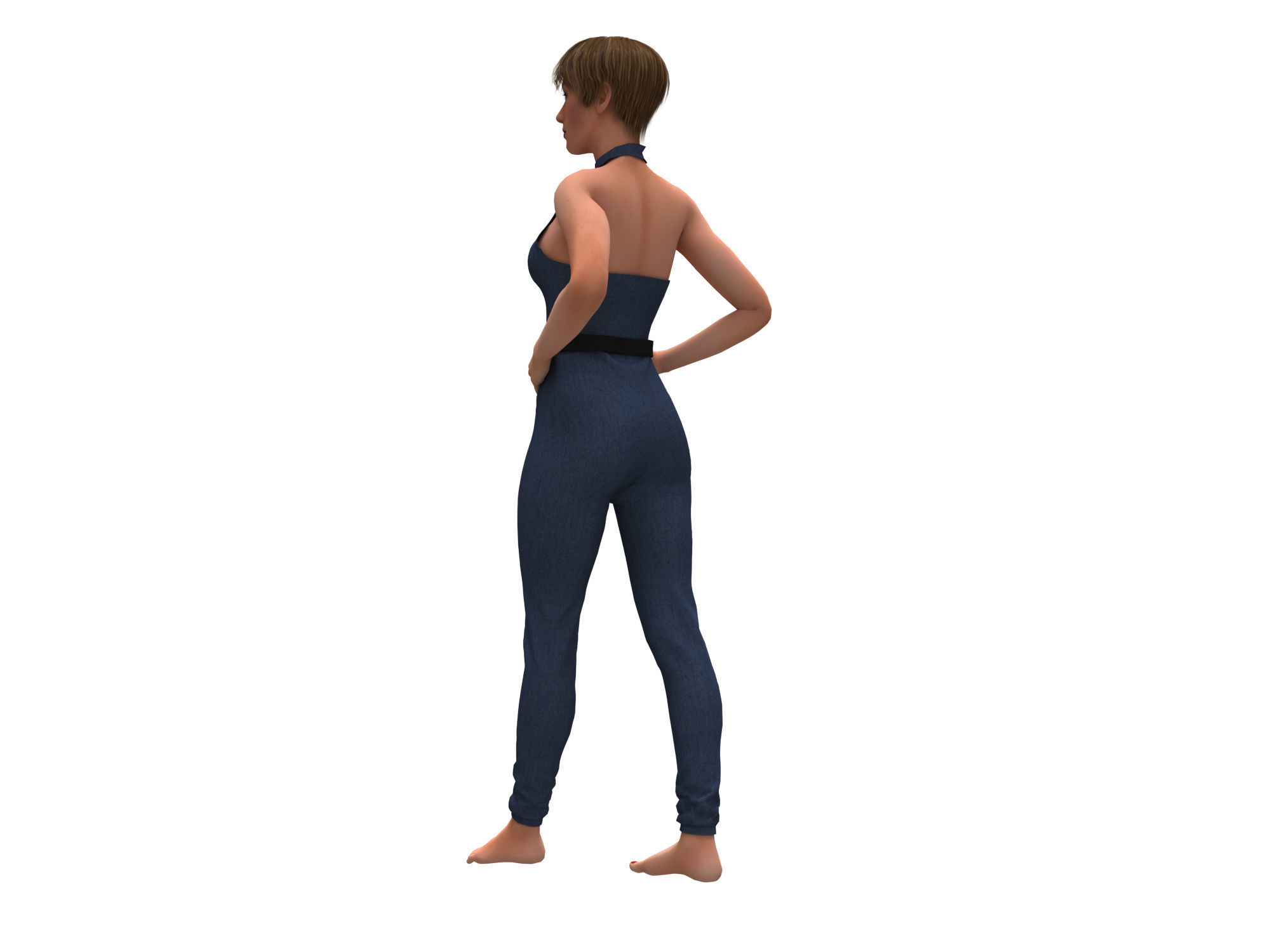 3d realistic female with  clothing jumpsuit 3D model_3