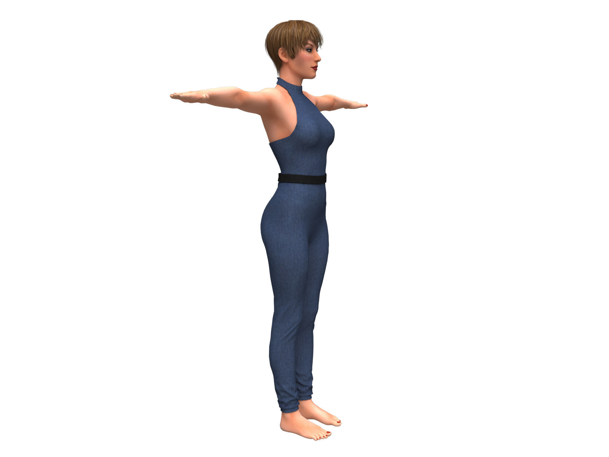 3d realistic female with  clothing jumpsuit 3D model_9