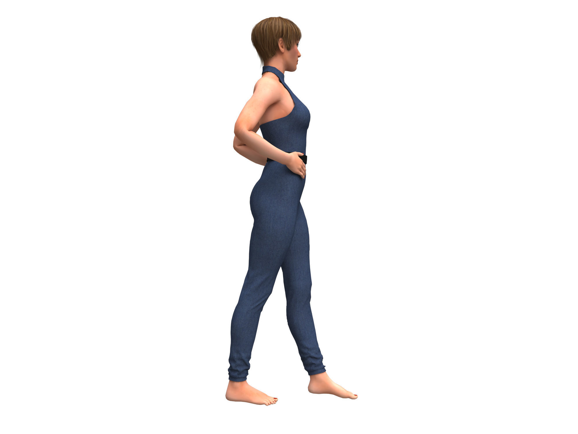 3d realistic female with  clothing jumpsuit 3D model_7
