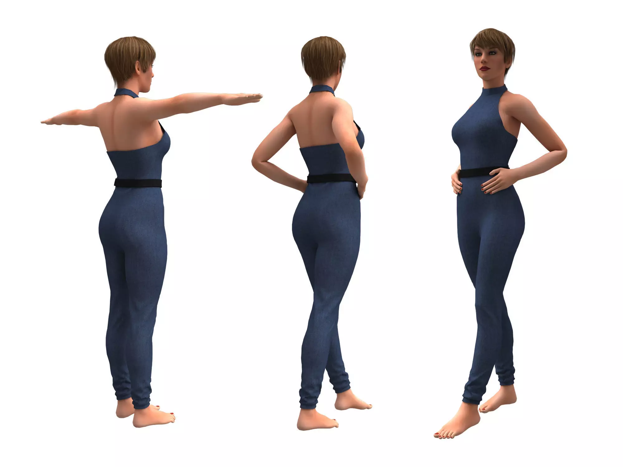 3d realistic female with  clothing jumpsuit 3D model_0