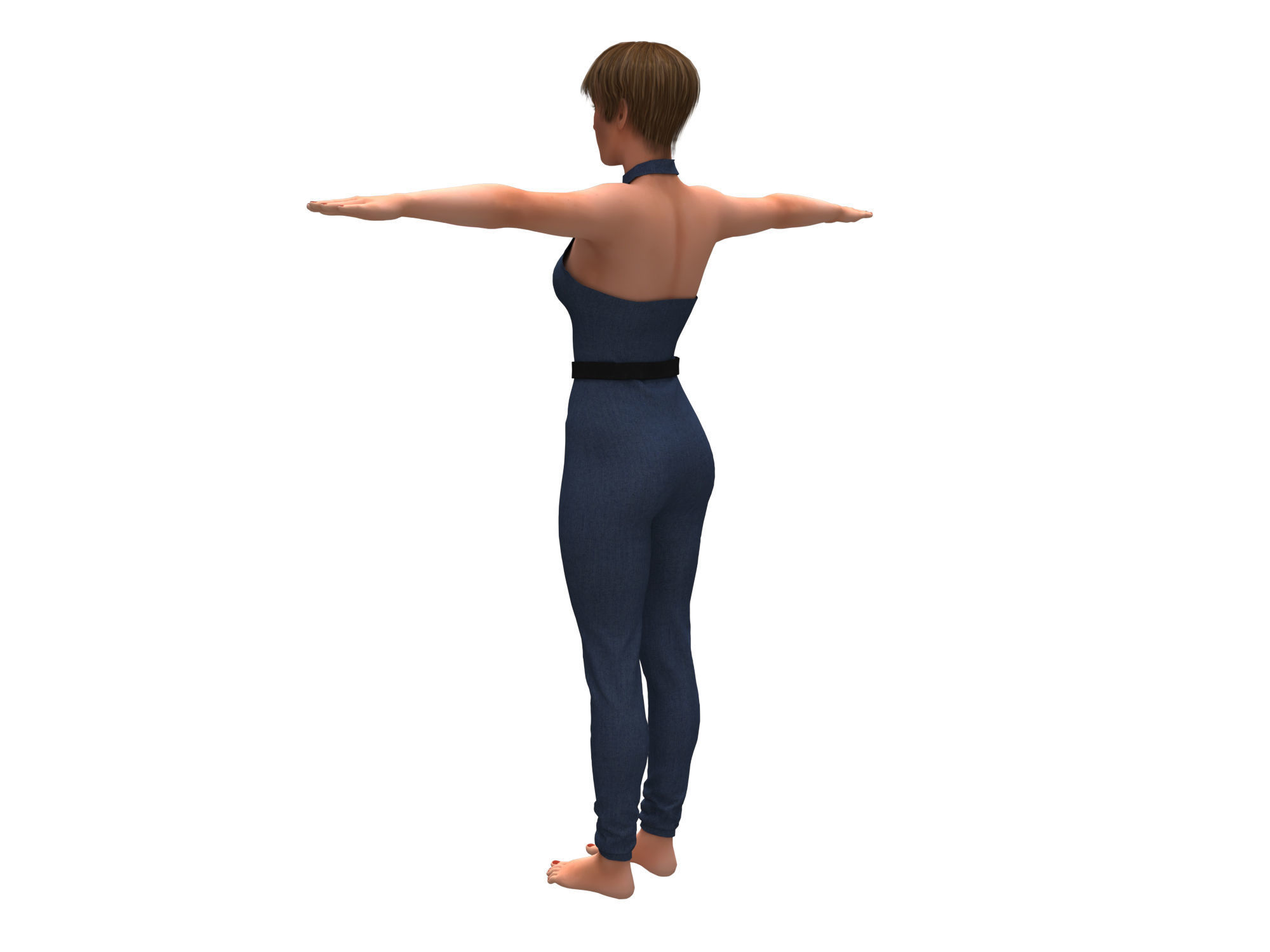 3d realistic female with  clothing jumpsuit 3D model_12