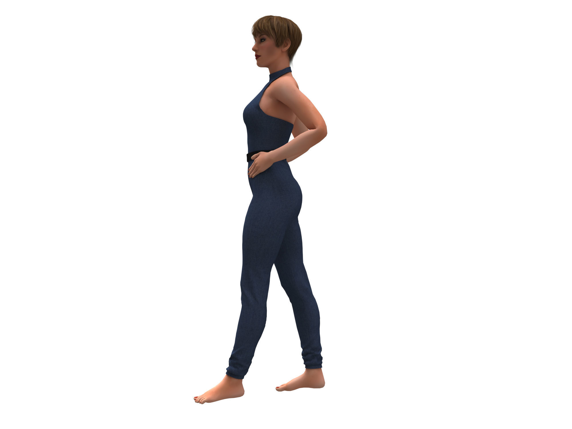 3d realistic female with  clothing jumpsuit 3D model_8