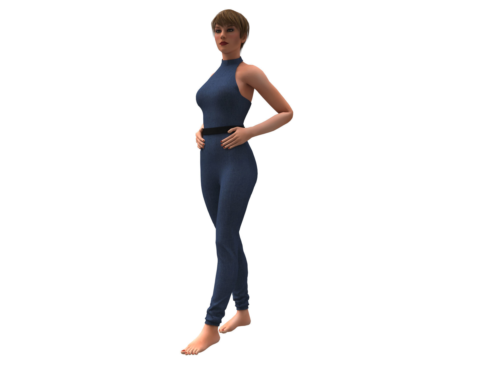 3d realistic female with  clothing jumpsuit 3D model_5
