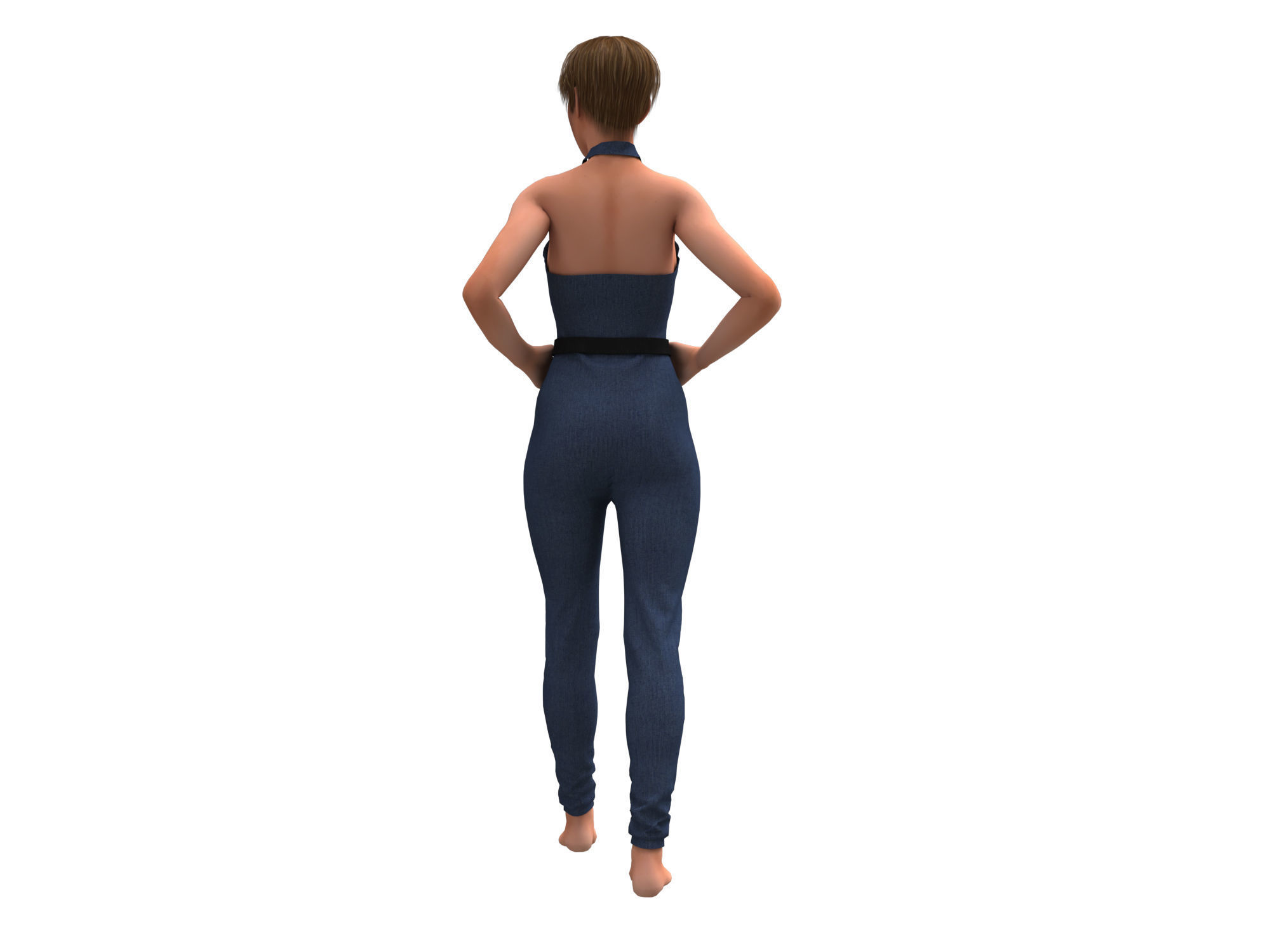 3d realistic female with  clothing jumpsuit 3D model_6