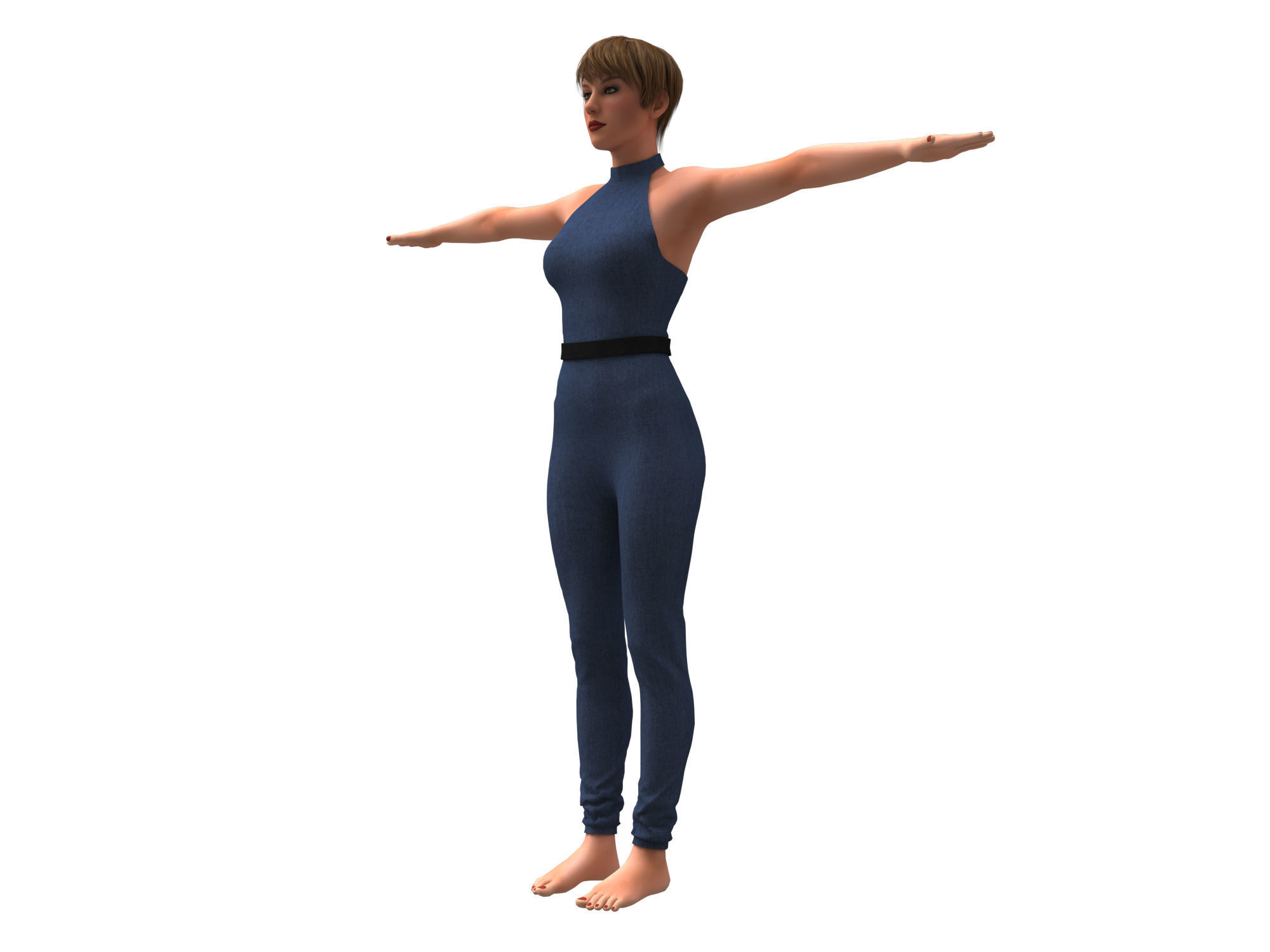 3d realistic female with  clothing jumpsuit 3D model_10